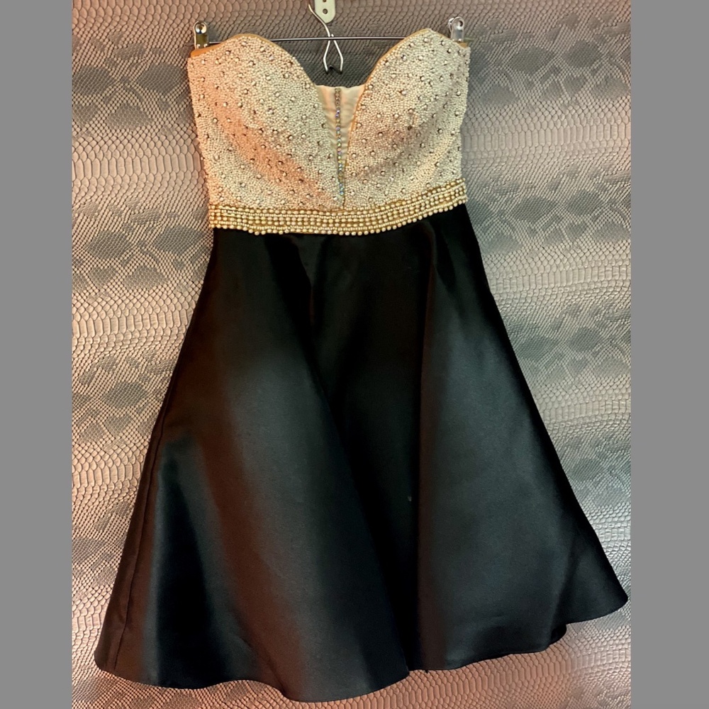 Beaded Ivory & Black Strapless Dress - Audrey Hepburn inspired